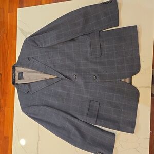 Nautica Mens Silk Wool Plaid Blazer Sports Coat Blue Gray Size 46